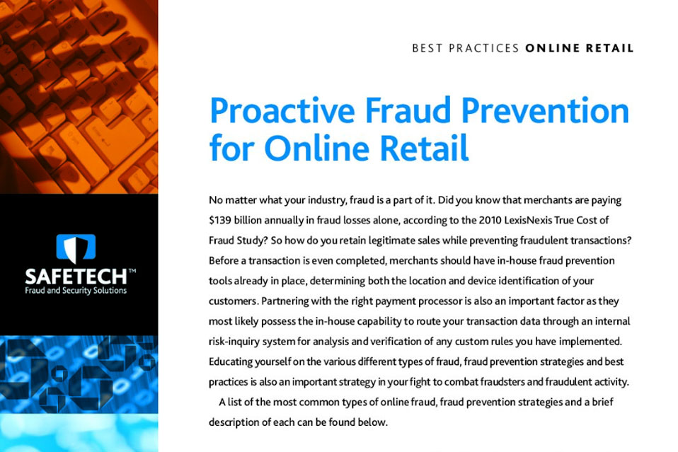 Safetech Proactive Fraud Prevention for Online Retail